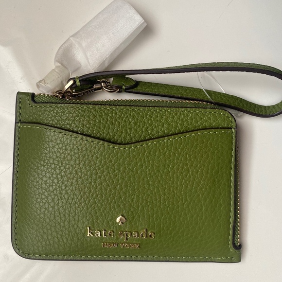 Kate Spade New York Leila Green Leather Card Holder Wristlet - Picture 1 of 6